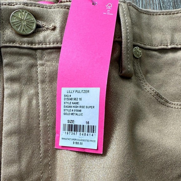 🌴 Lilly Pulitzer GOLD Eagan High Rise Super Sparkly Gold Metallic Pants NWT 16 - Picture 5 of 14